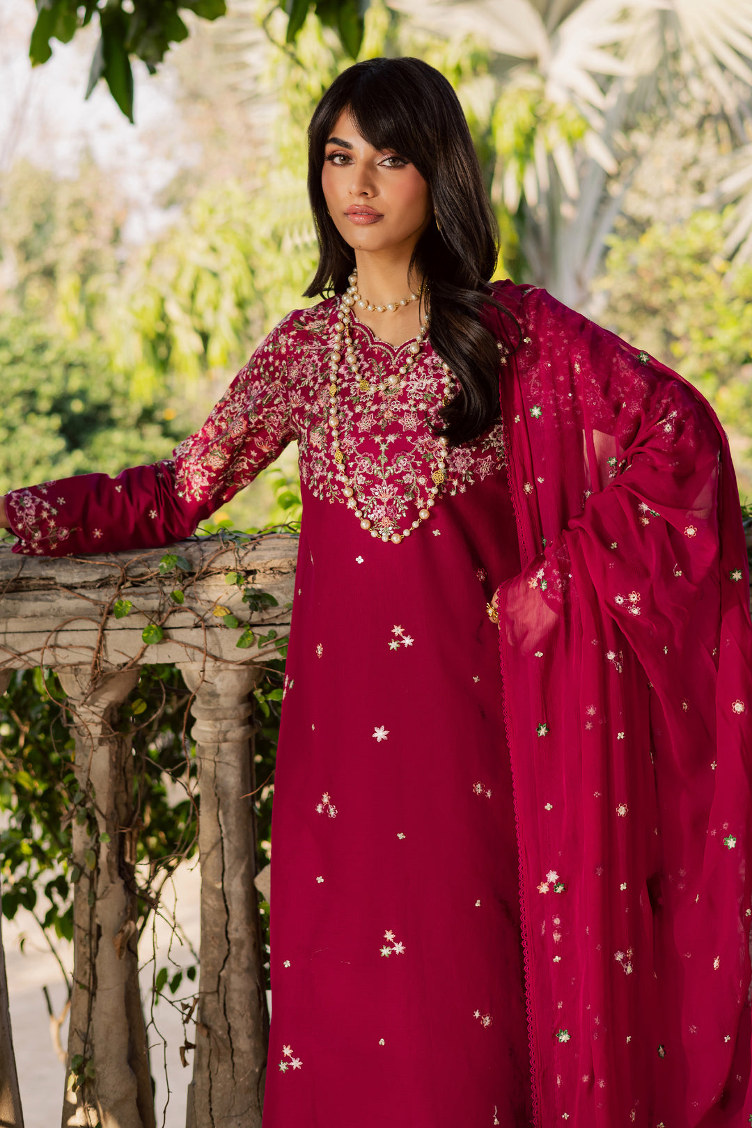 Pink Gulaab 3Pc - Embroidered Khaddar Dress