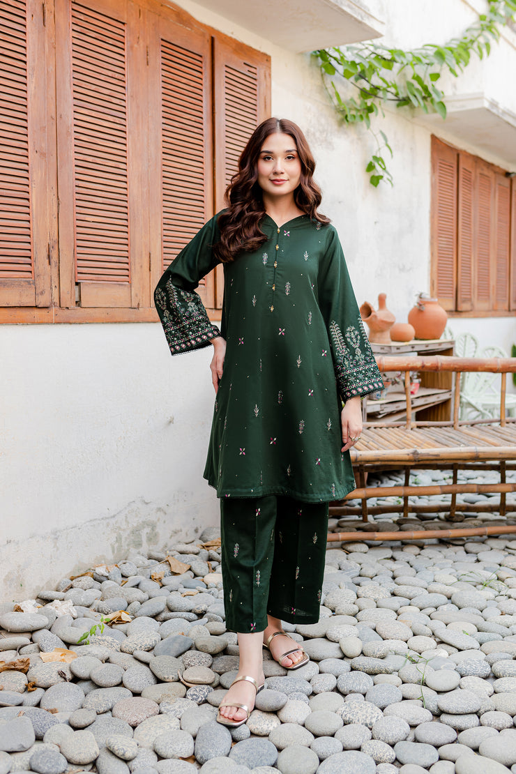 Verdant 2Pc - Embroidered Karandi Dress - BATIK