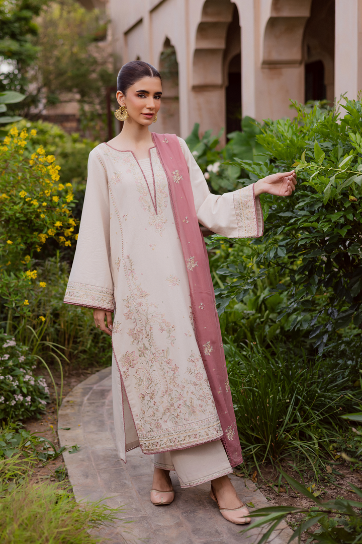 White Castor 3Pc - Embroidered Khaddar Dress