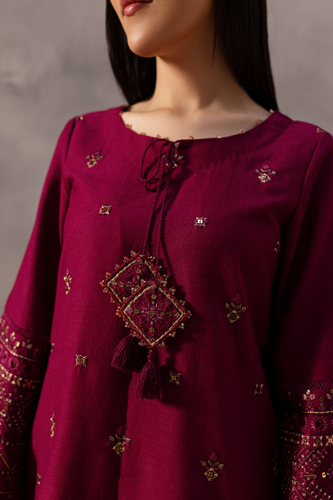 Red Cruz 2Pc - Embroidered Karandi Dress - BATIK