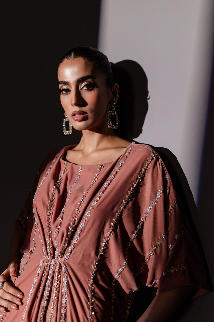 Peach Orla 1Pc - Formal Velvet Kaftan - BATIK