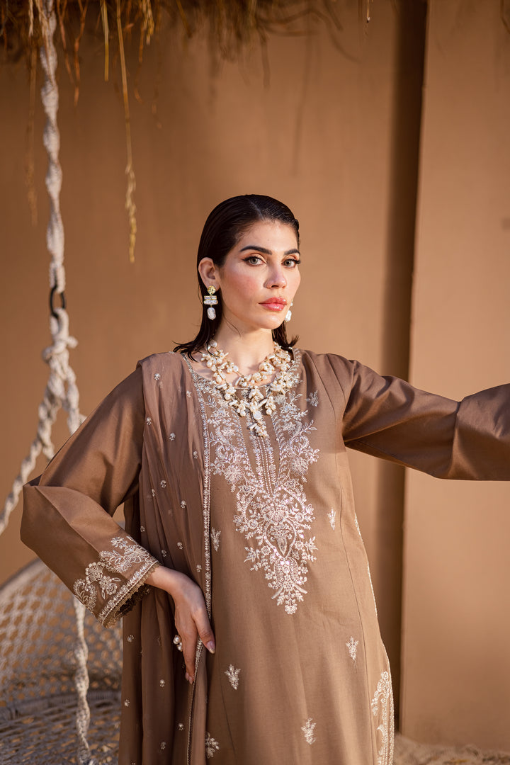 Hazel 3Pc - Embroidered Khaddar Dress