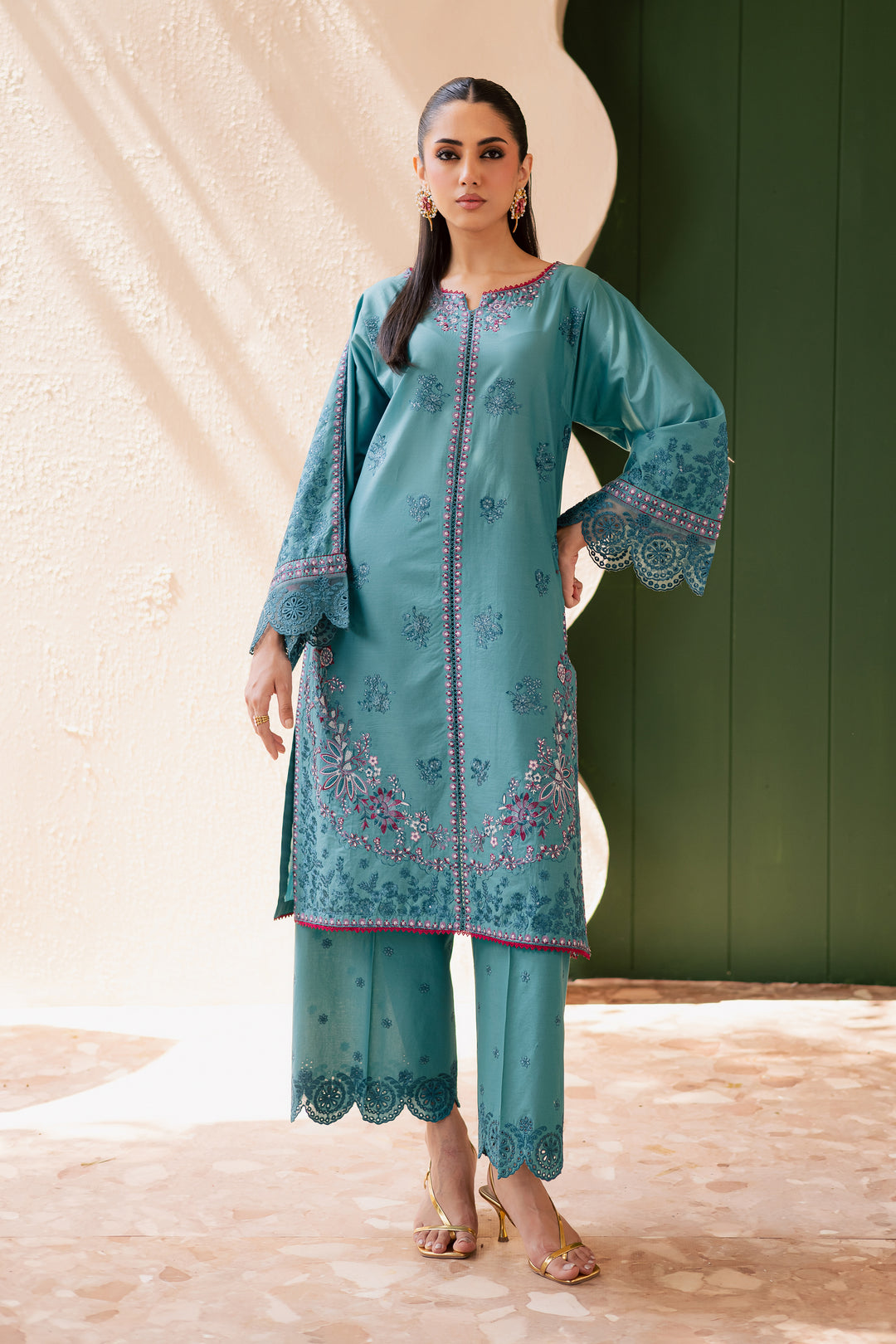 Versak 2Pc - Embroidered Solid Dress - BATIK