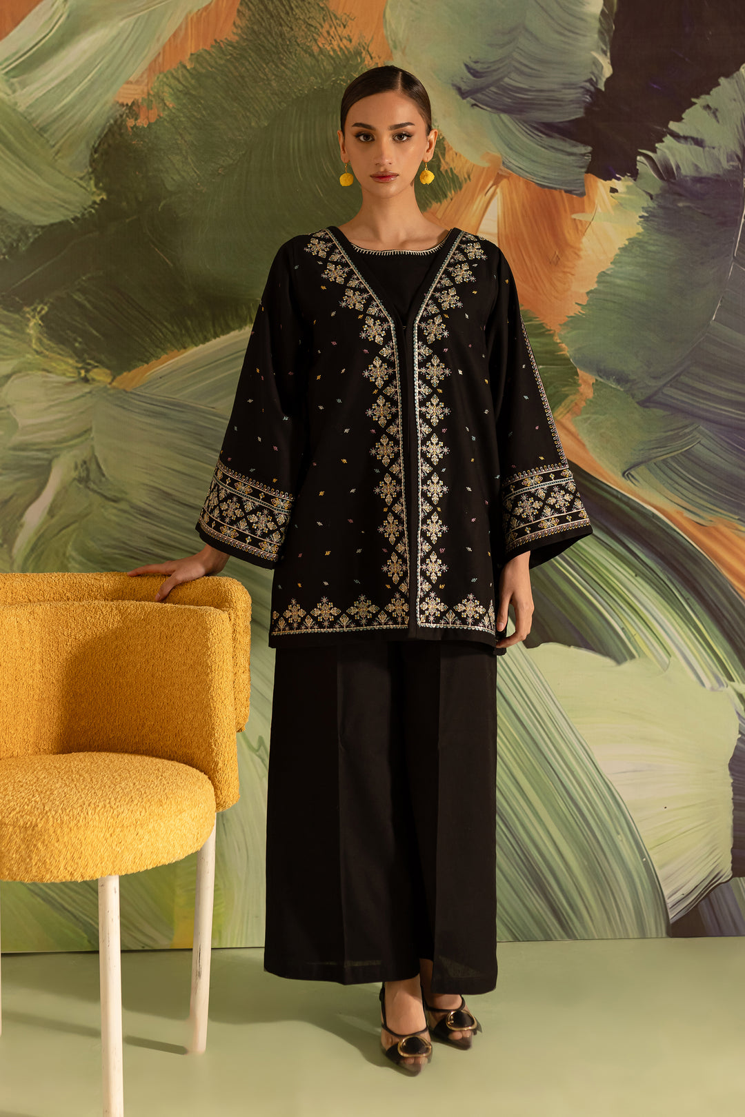 Neptune Black 3Pc - Embroidered Khaddar Dress - BATIK