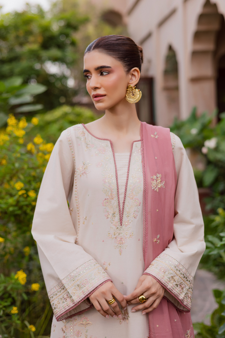 White Castor 3Pc - Embroidered Khaddar Dress