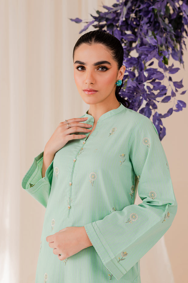 Neon Green 2Pc - Embroidered Jacquard Dress - BATIK