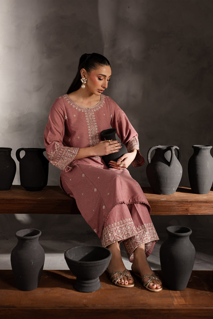 Pink Opal 2Pc - Embroidered Karandi dress