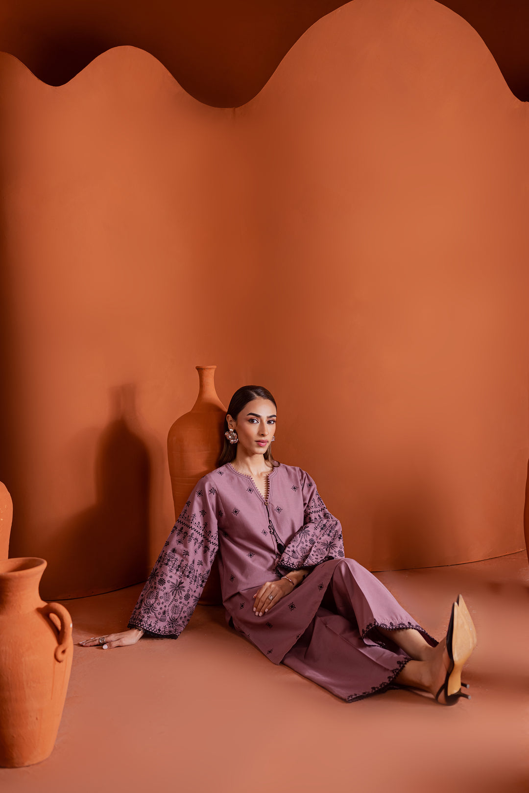 Pitch 2Pc - Embroidered Khaddar Dress