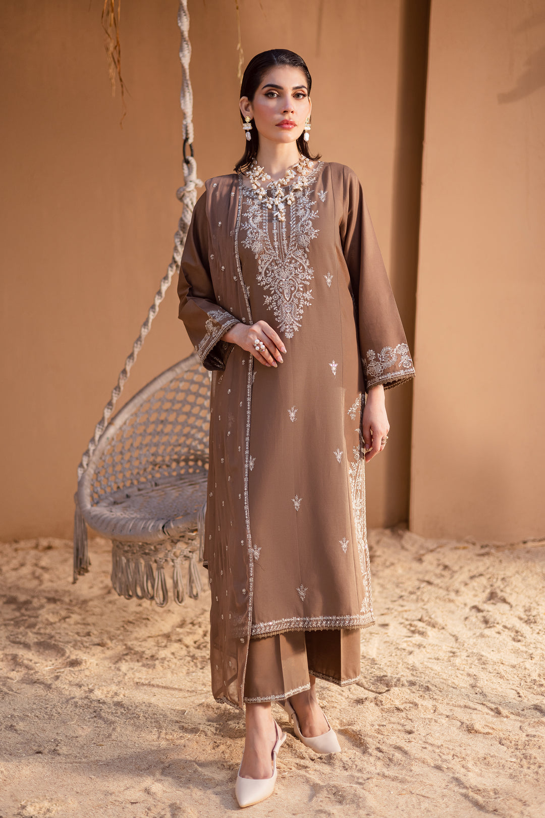 Hazel 3Pc - Embroidered Khaddar Dress