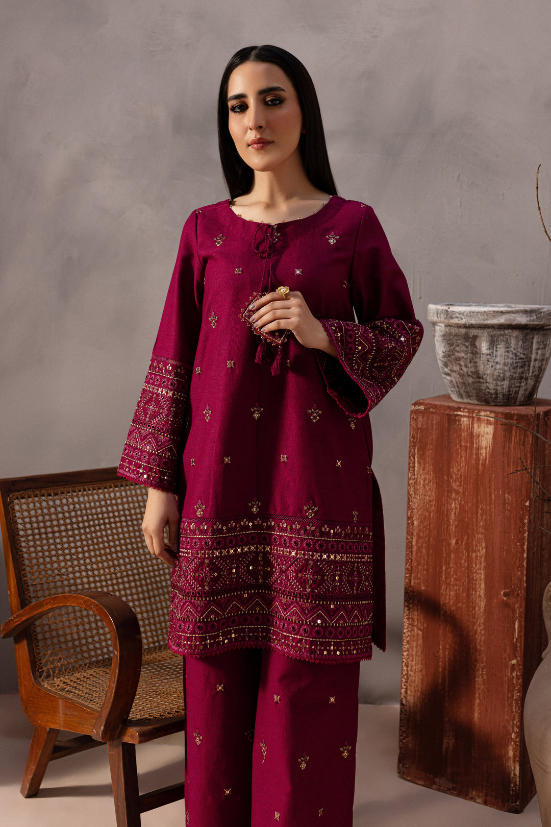 Red Cruz 2Pc - Embroidered Karandi Dress - BATIK