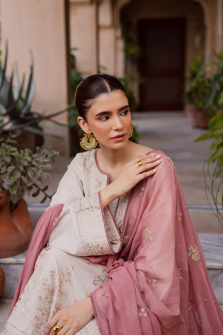 White Castor 3Pc - Embroidered Khaddar Dress