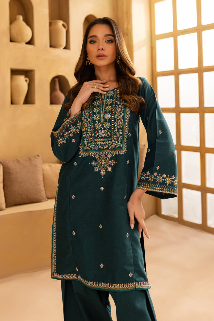 Teal Fern 2Pc - Embroidered Khaddar Dress - BATIK