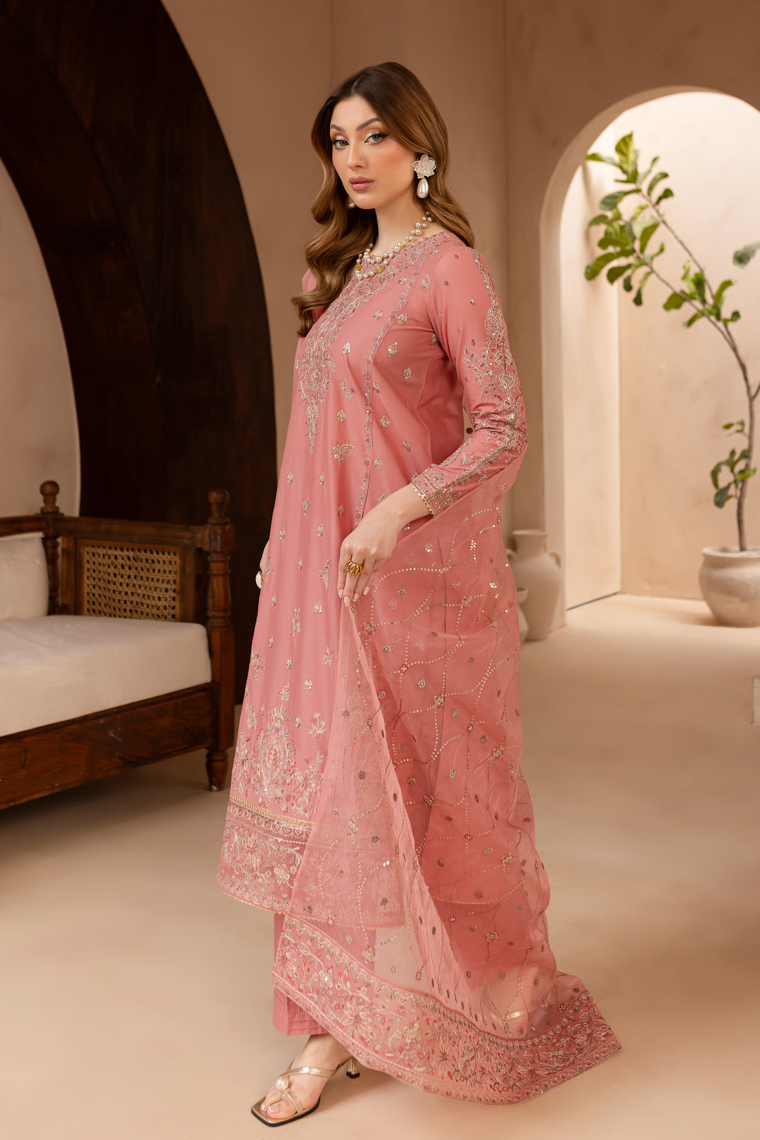 Dusty Pink 3Pc - Embroidered Lawn Dress