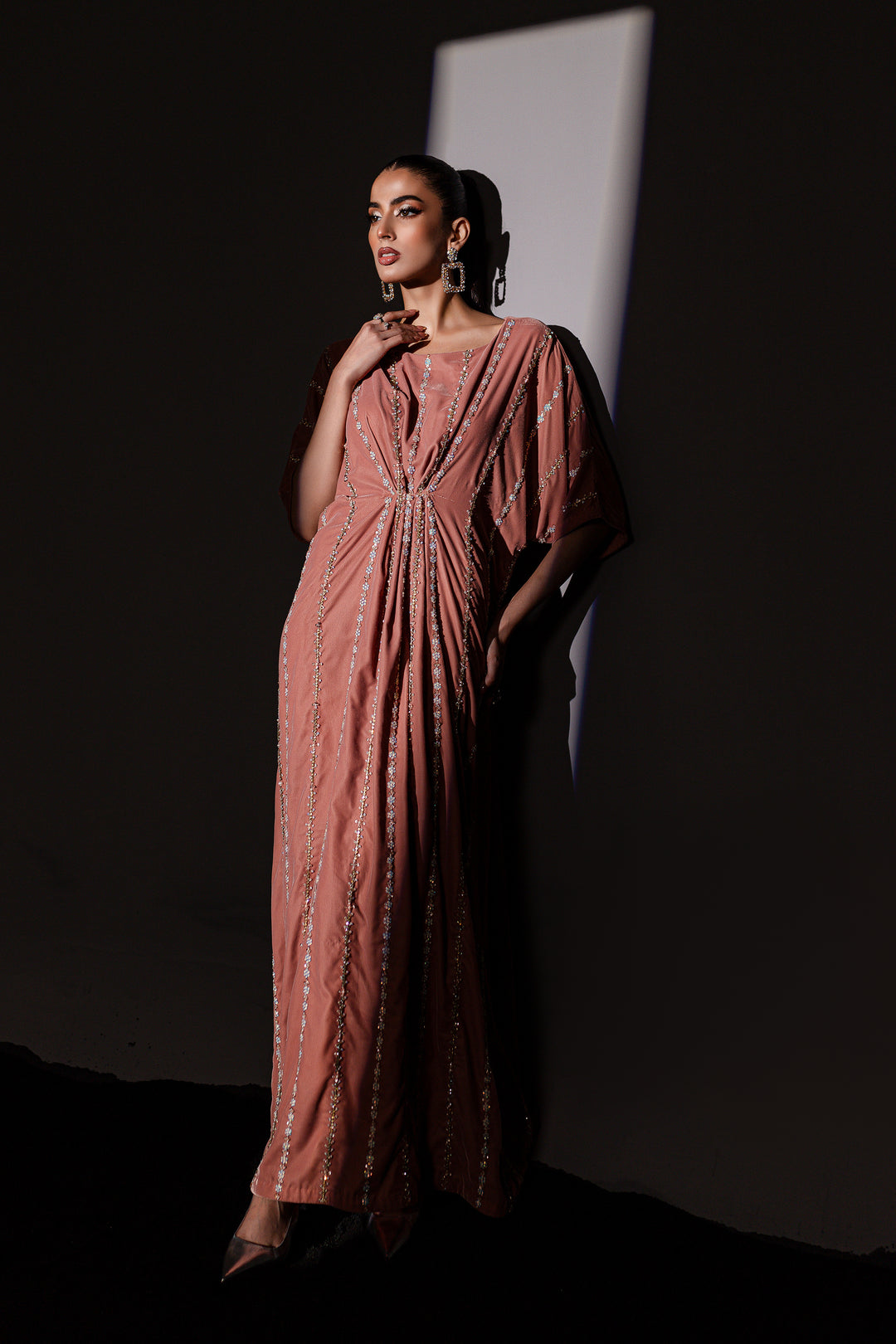 Peach Orla 1Pc - Formal Velvet Kaftan - BATIK