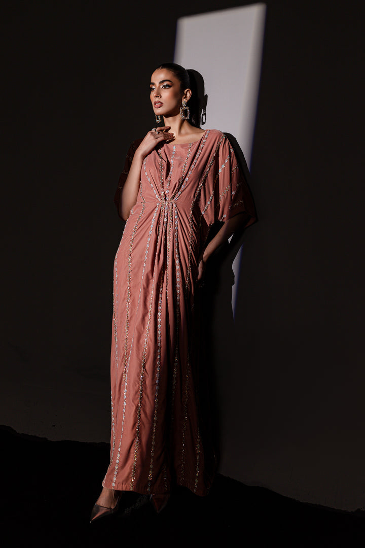 Peach Orla 1Pc - Formal Velvet Kaftan - BATIK