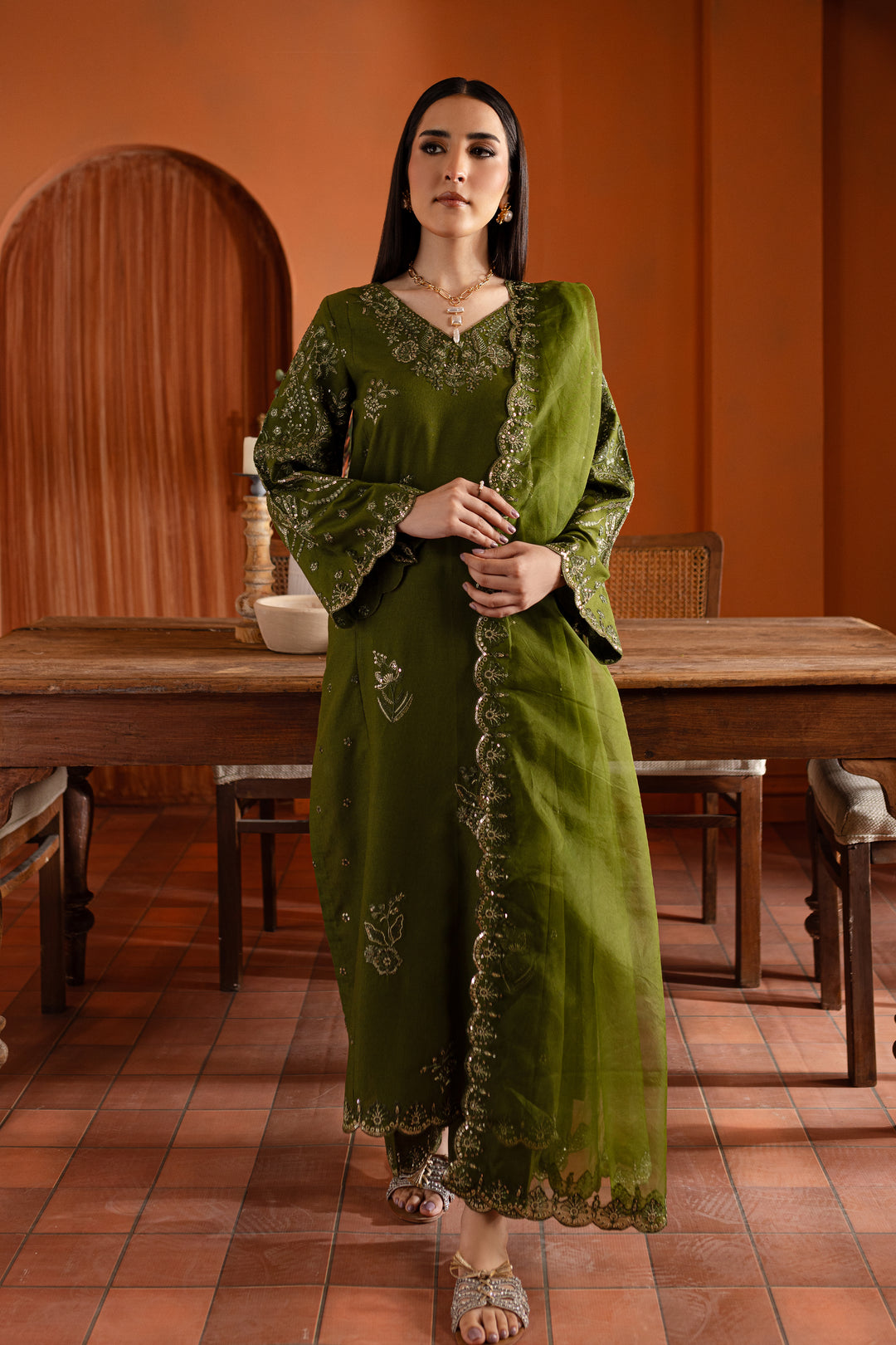 Rosine 3Pc- Embroidered Karandi Dress - BATIK