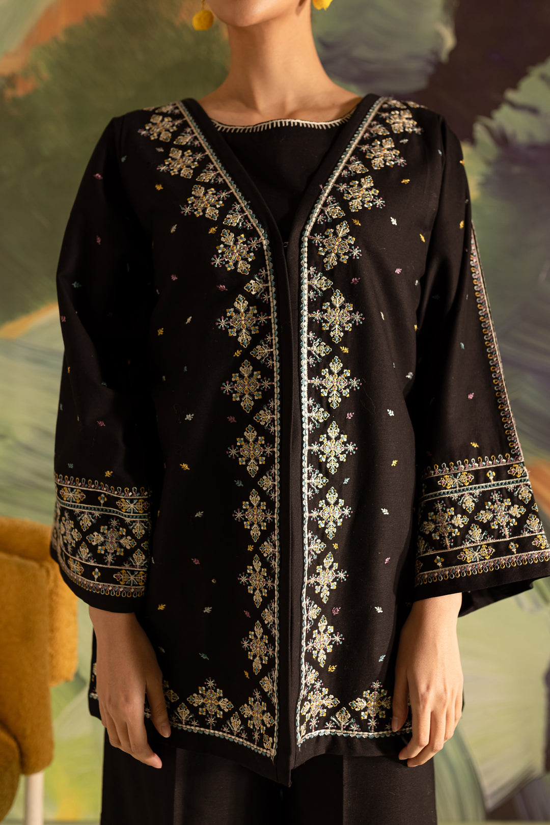 Neptune Black 3Pc - Embroidered Khaddar Dress - BATIK