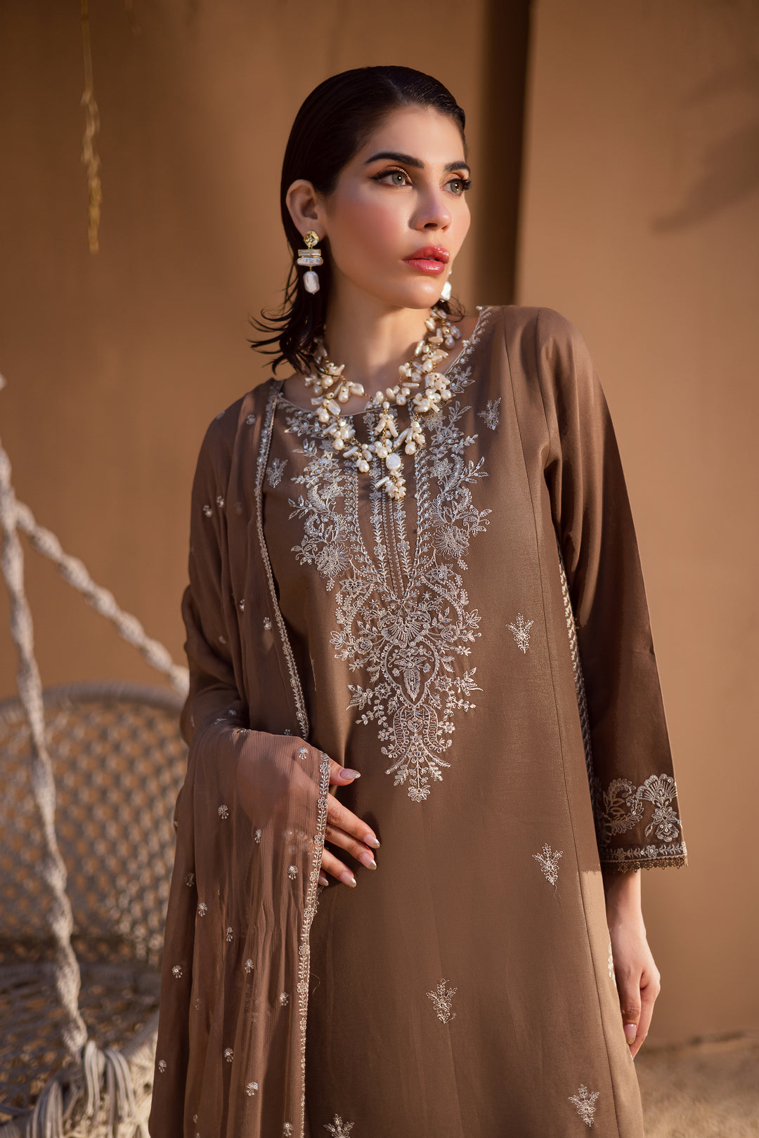 Hazel 3Pc - Embroidered Khaddar Dress