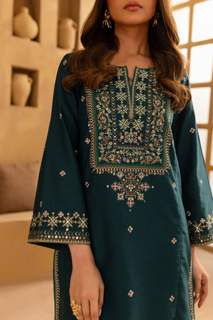 Teal Fern 2Pc - Embroidered Khaddar Dress - BATIK