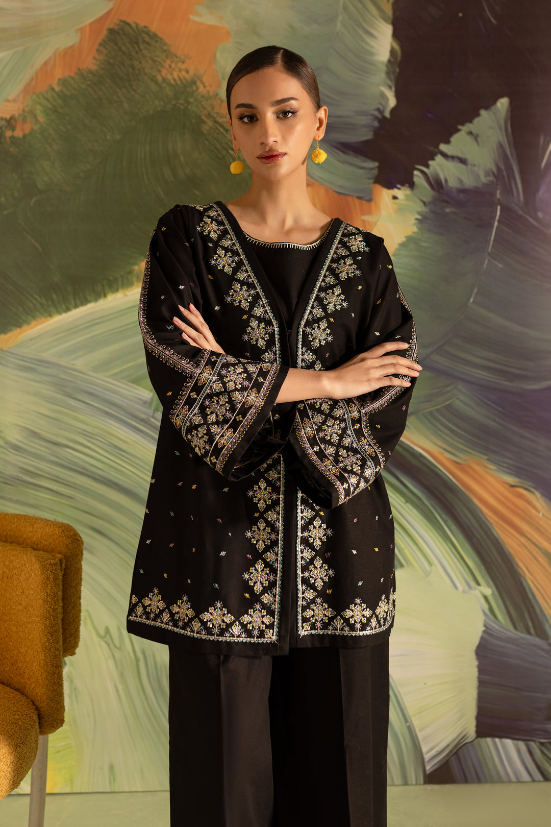 Neptune Black 3Pc - Embroidered Khaddar Dress - BATIK