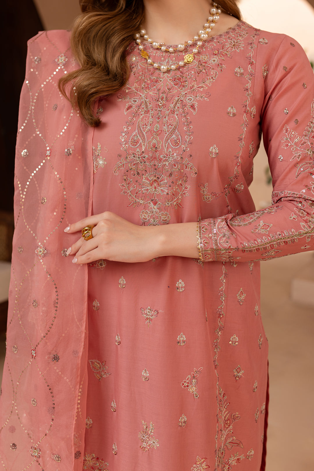 Dusty Pink 3Pc - Embroidered Lawn Dress