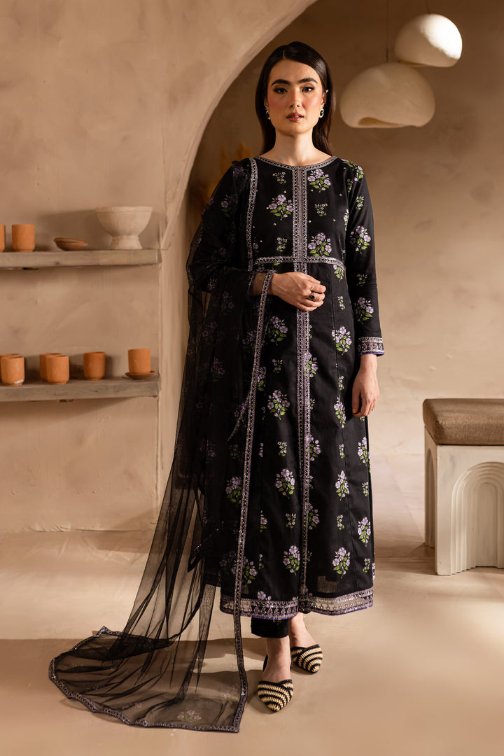 Zhenya Black 3Pc - Printed Khaddar Dress - BATIK