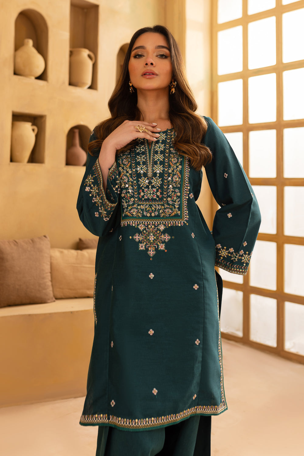 Teal Fern 2Pc - Embroidered Khaddar Dress - BATIK