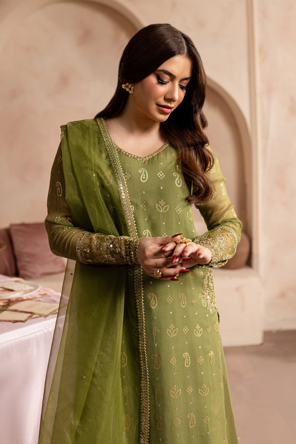 Green Jewel 3Pc - Embroidered Luxe PRET - BATIK