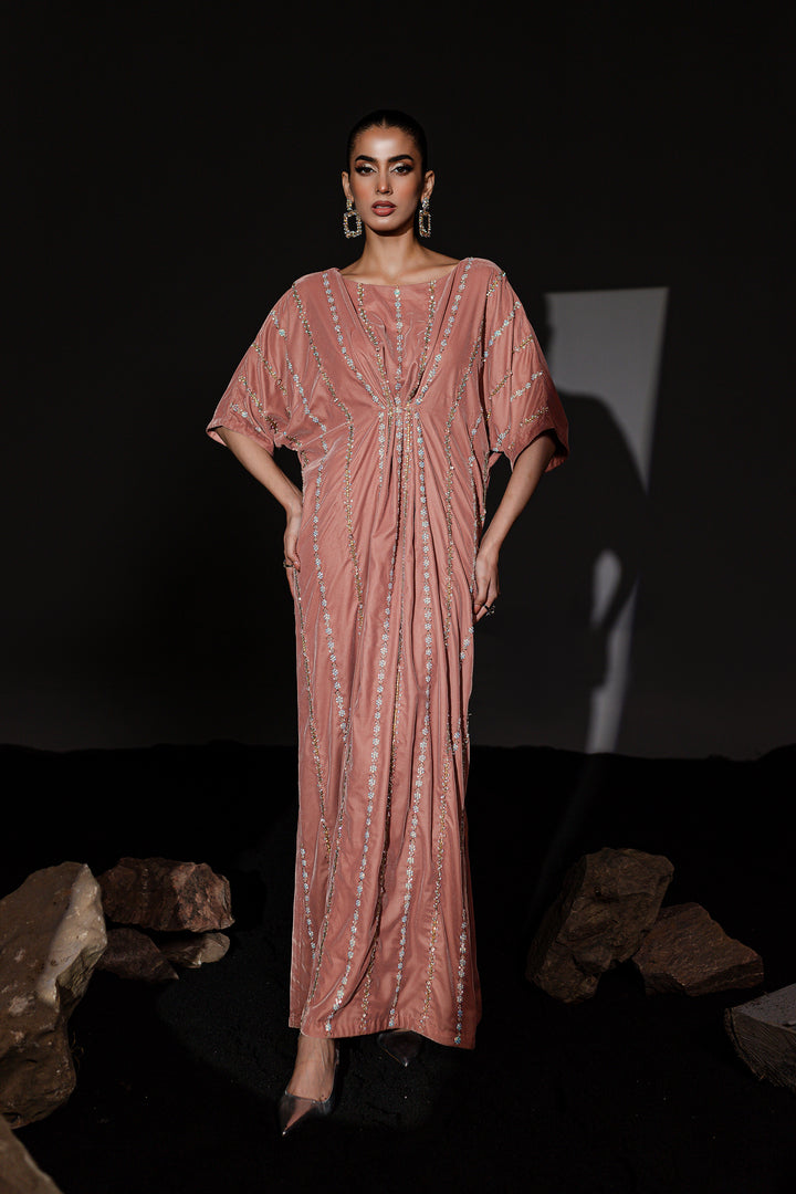 Peach Orla 1Pc - Formal Velvet Kaftan - BATIK