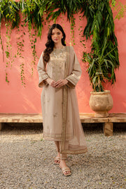 Beige Walnut 3Pc - Embroidered Khaddar Dress - BATIK