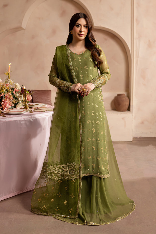 Green Jewel 3Pc - Embroidered Luxe PRET