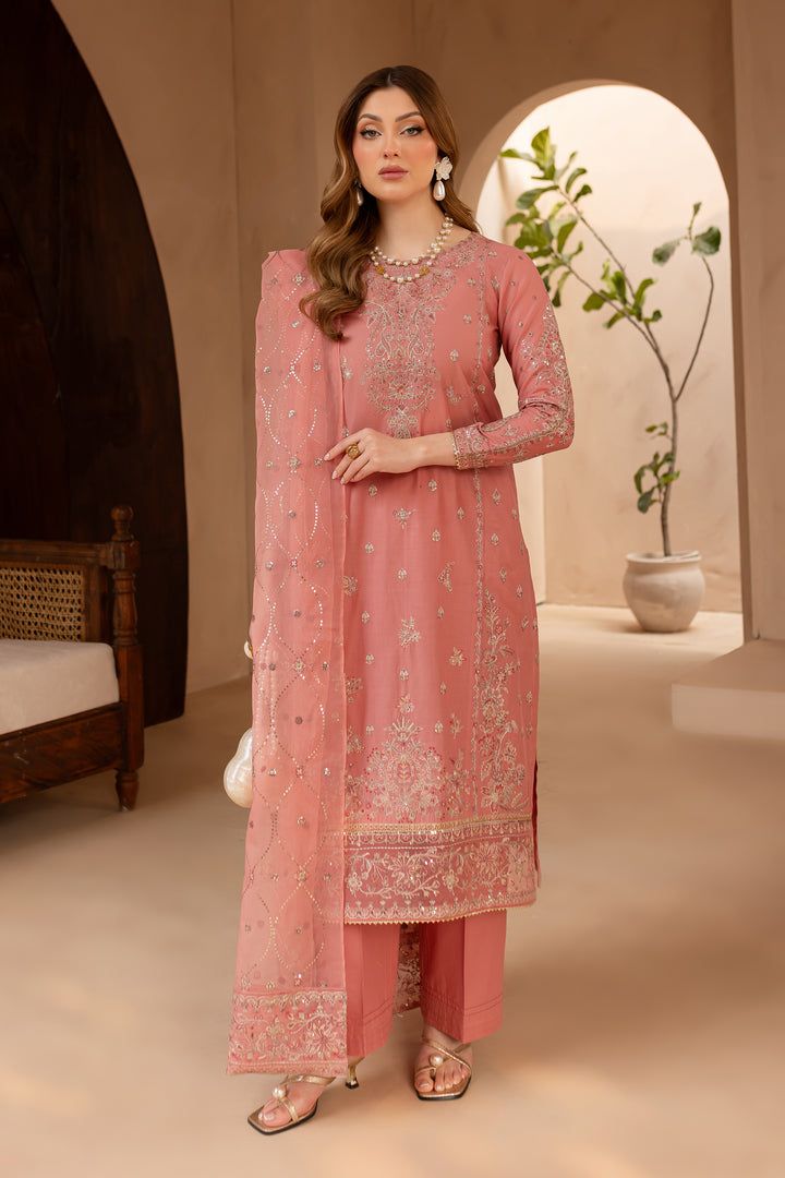 Dusty Pink 3Pc - Embroidered Lawn Dress