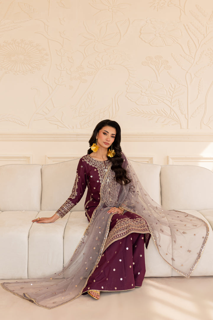 Lavish 3Pc - Embroidered Sharara Pret