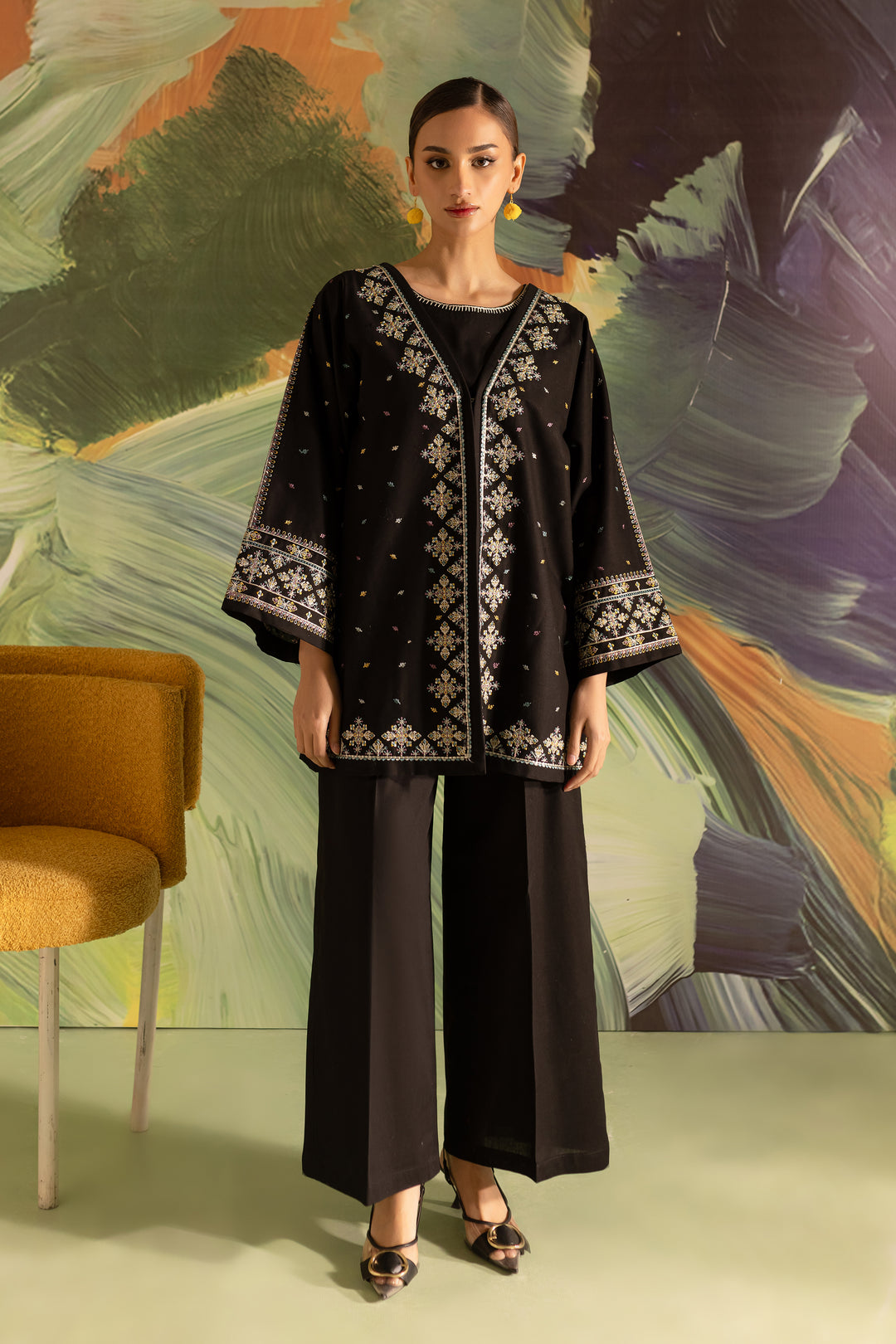 Neptune Black 3Pc - Embroidered Khaddar Dress - BATIK