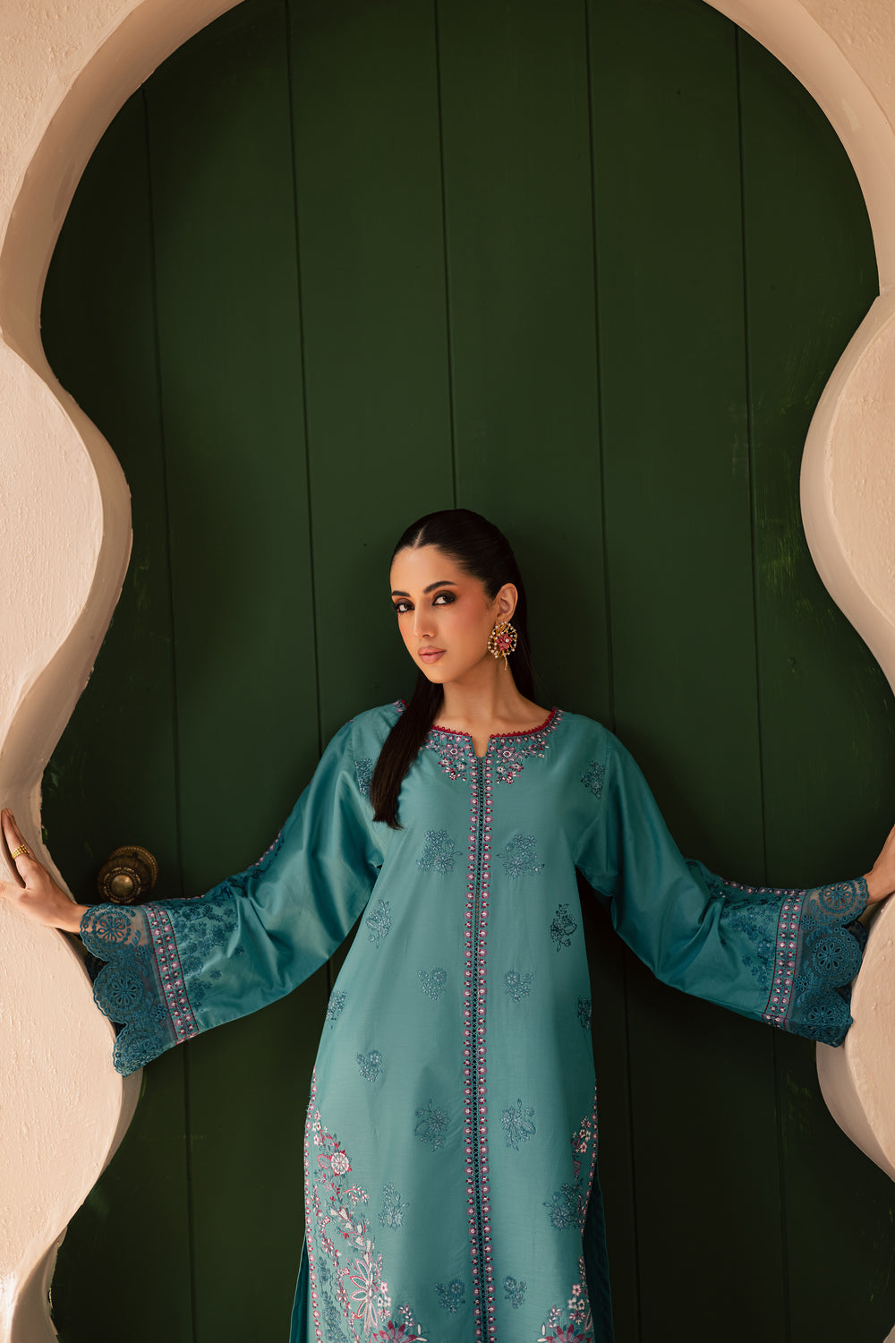 Versak 2Pc - Embroidered Solid Dress - BATIK