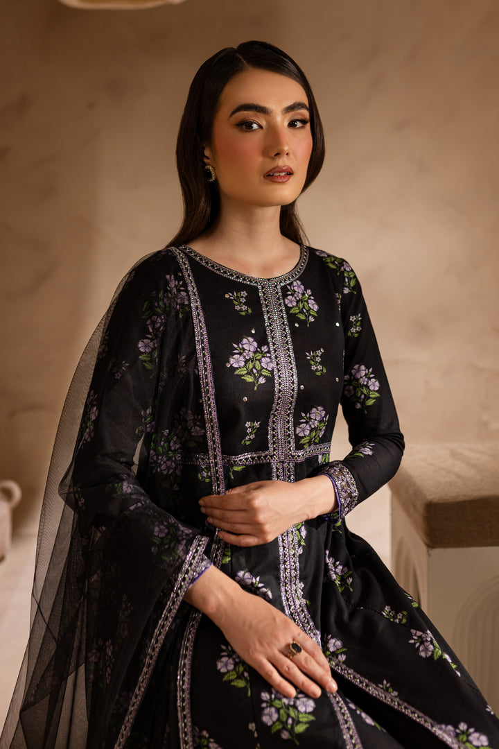 Zhenya Black 3Pc - Printed Khaddar Dress - BATIK