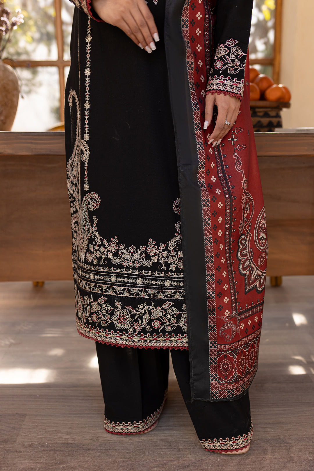 Black Beast 3Pc - Embroidered Khaddar Dress - BATIK