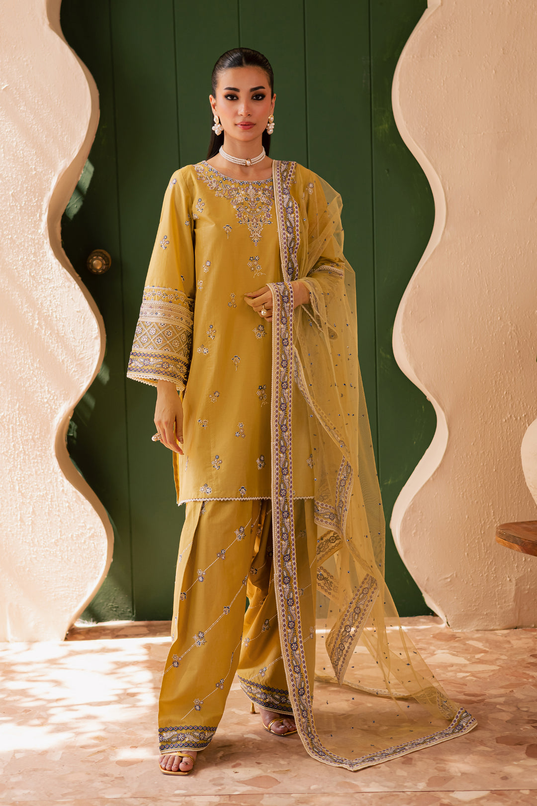 Avaia 3Pc - Embroidered Solid Dress - BATIK