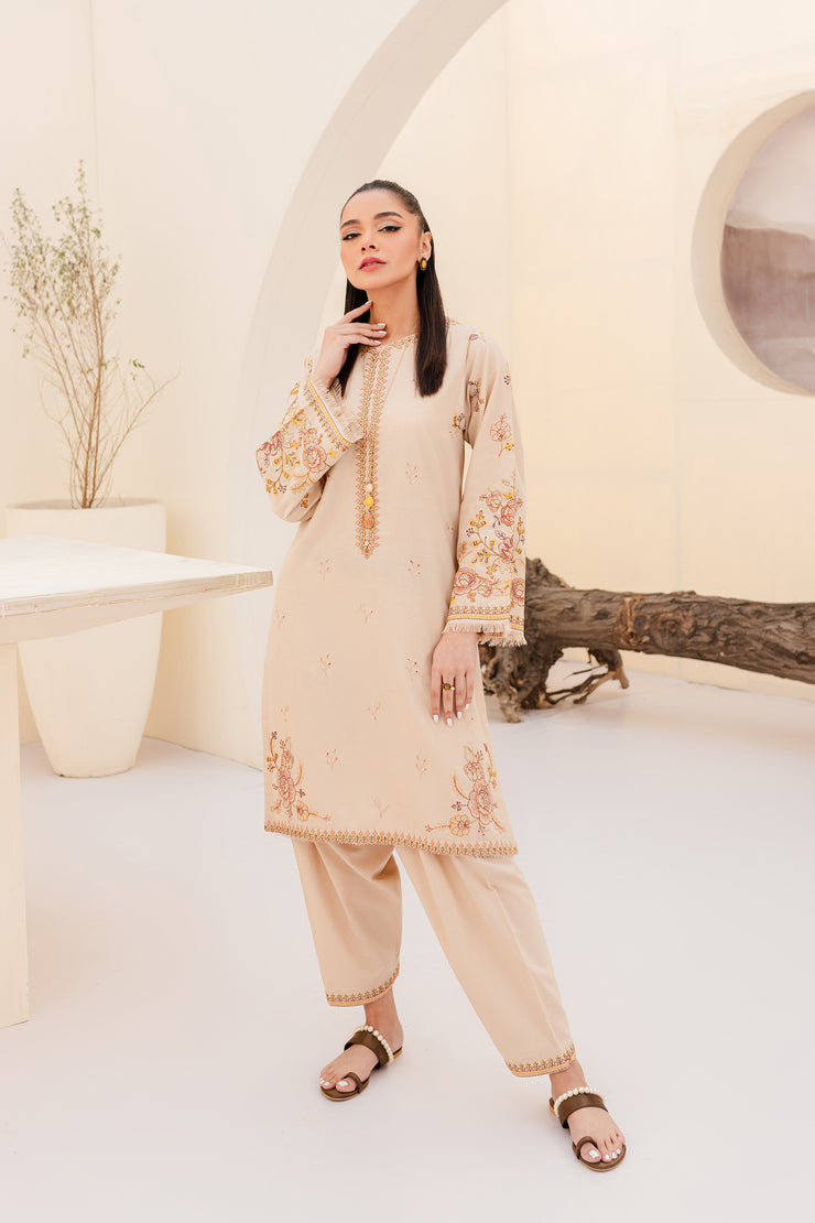 Linen 2Pc - Embroidered Karandi Dress - BATIK