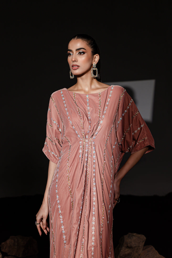 Peach Orla 1Pc - Formal Velvet Kaftan - BATIK