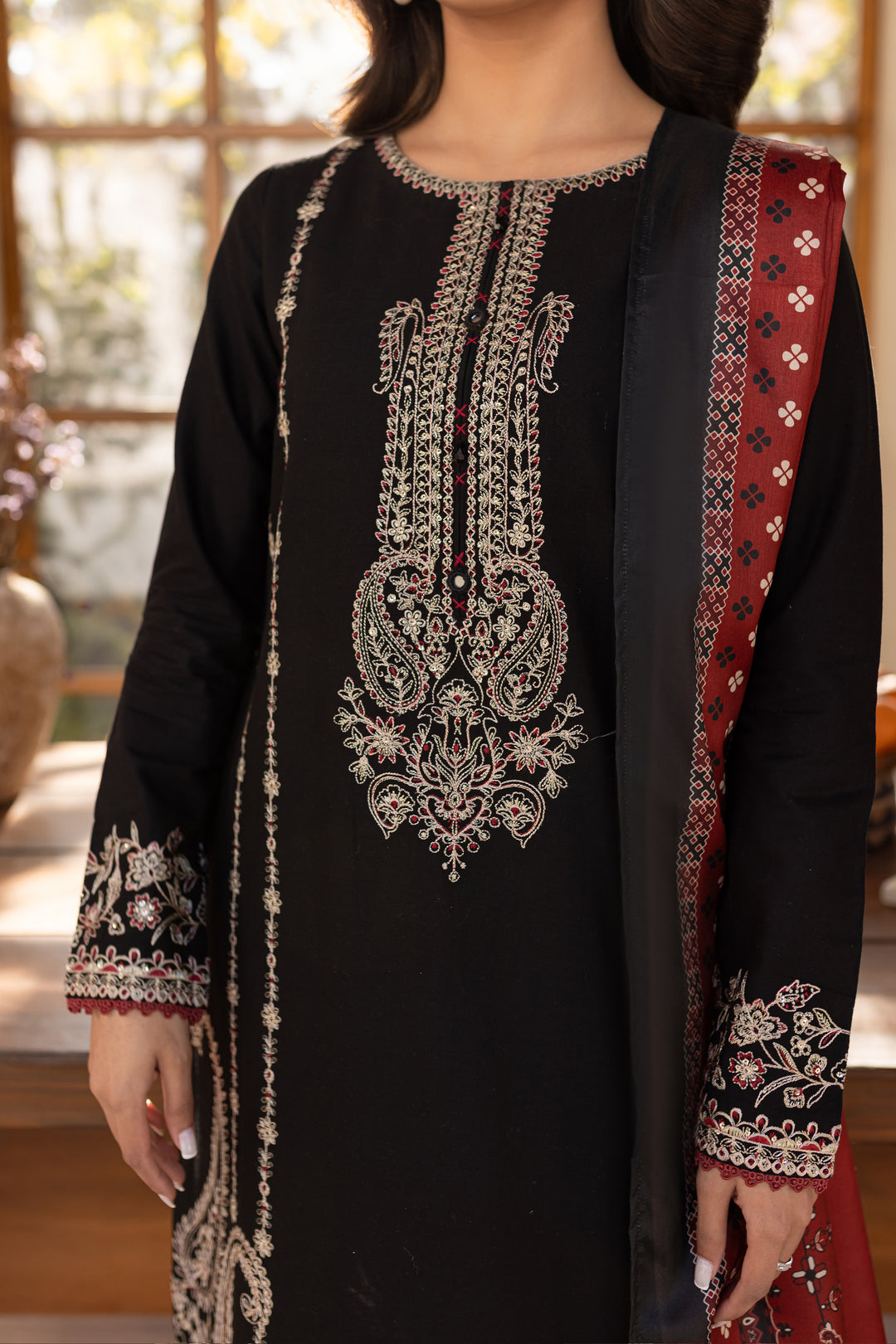 Black Beast 3Pc - Embroidered Khaddar Dress - BATIK