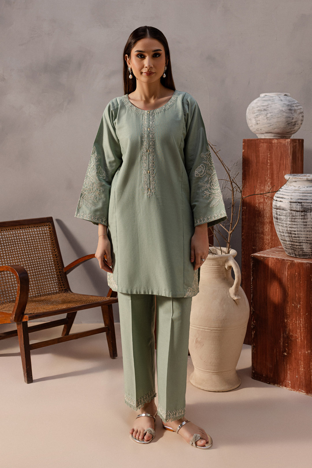 Sea Blush 2Pc - Embroidered Khaddar Dress - BATIK