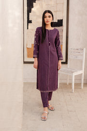 Purple 2Pc - Embroidered Jacquard Dress - BATIK
