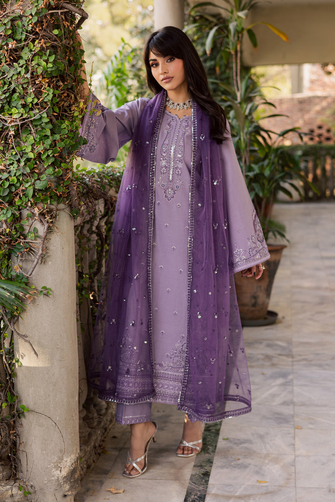 Lilac Hiba 3Pc - Embroidered Khaddar Dress