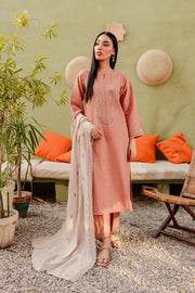Peach Ice 3Pc - Embroidered Khaddar Dress - BATIK