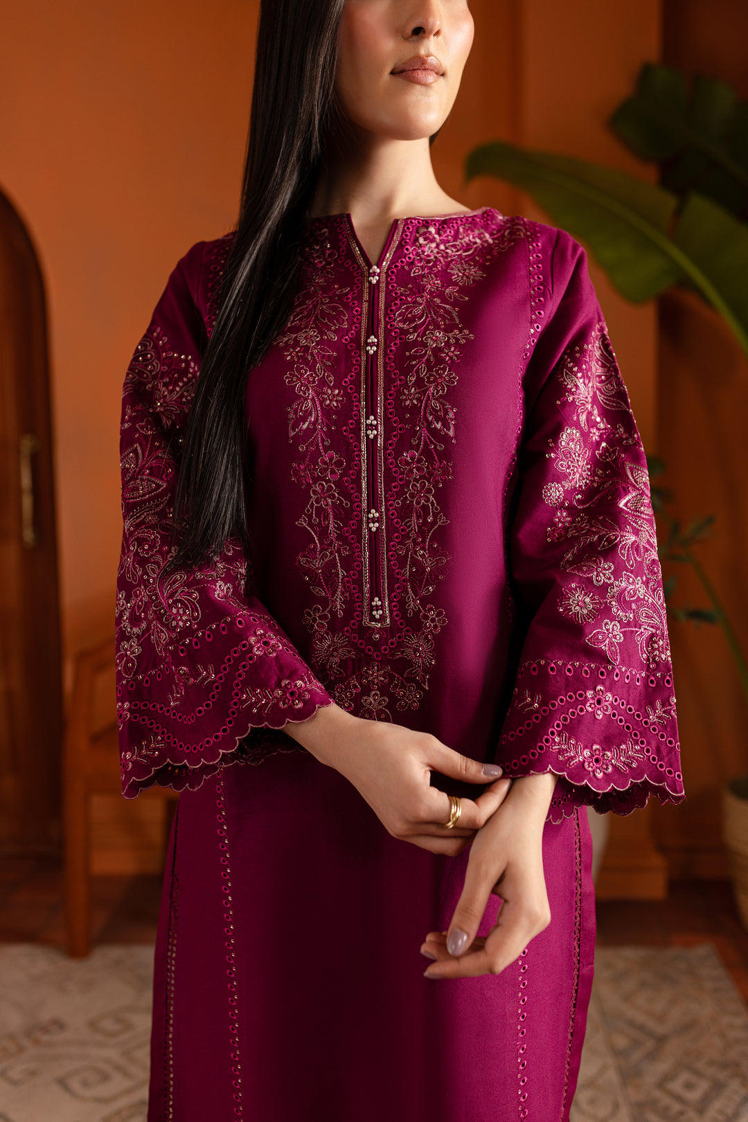 Magenta Luna 2Pc - Embroidered Khaddar Dress - BATIK