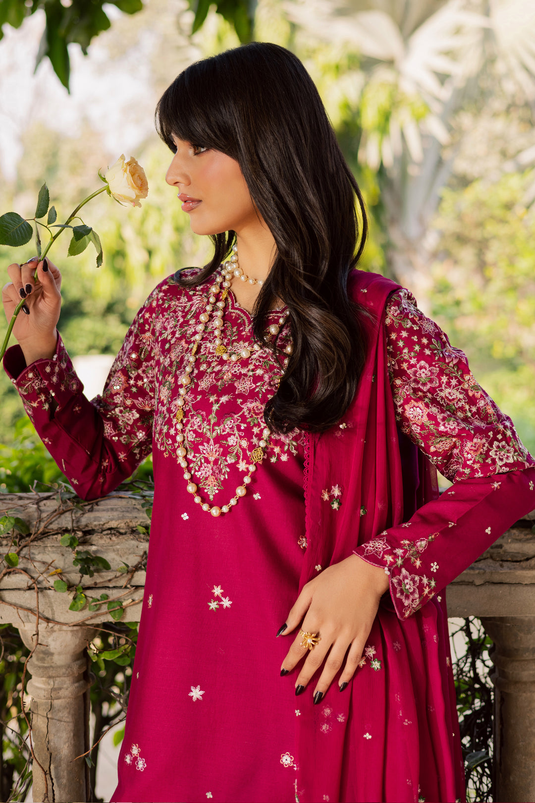 Pink Gulaab 3Pc - Embroidered Khaddar Dress