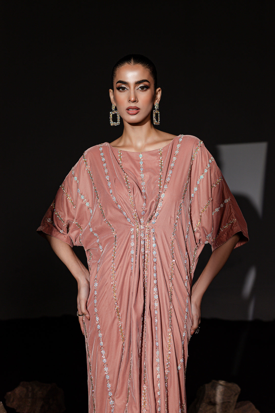 Peach Orla 1Pc - Formal Velvet Kaftan - BATIK