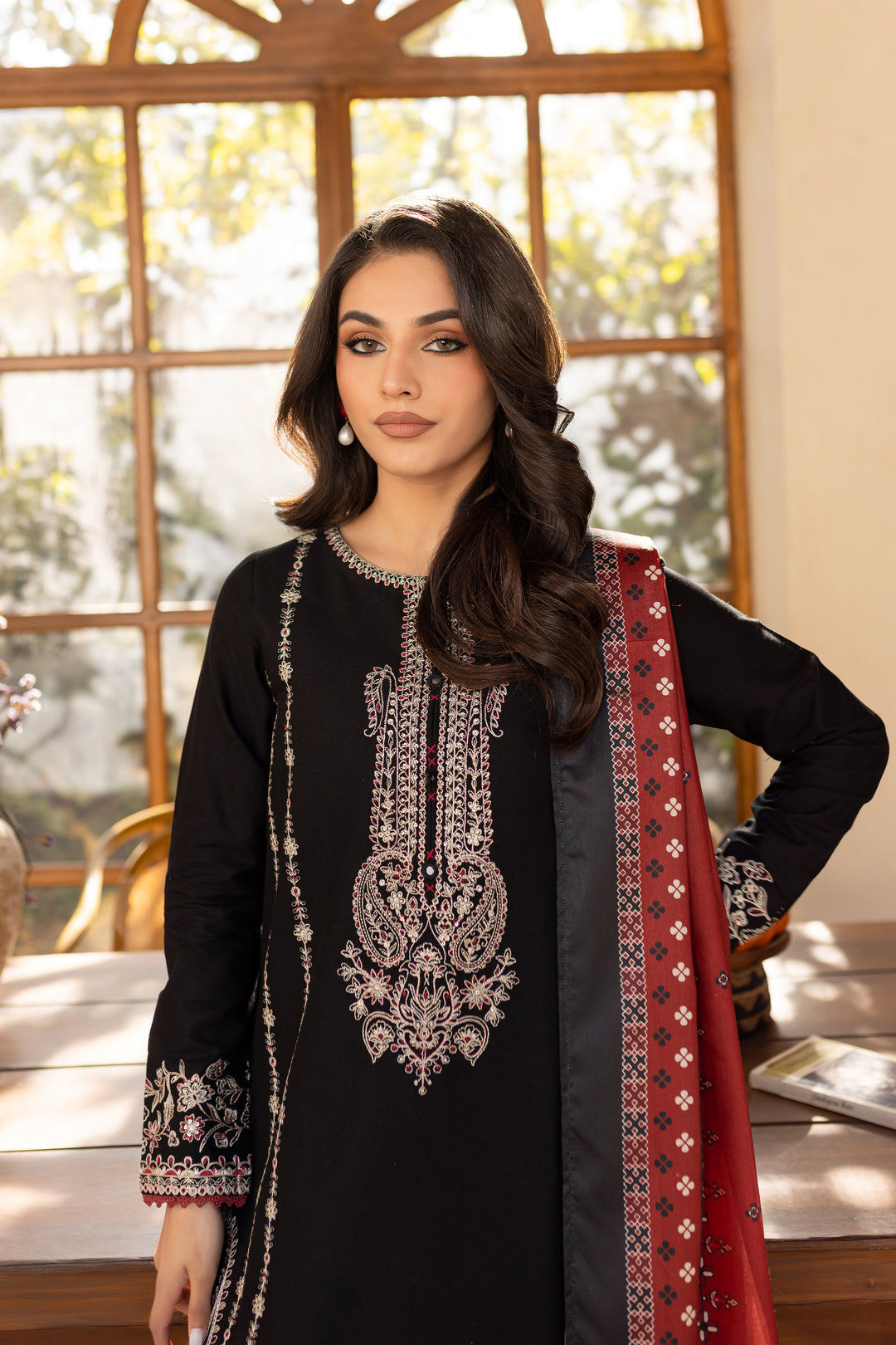 Black Beast 3Pc - Embroidered Khaddar Dress - BATIK