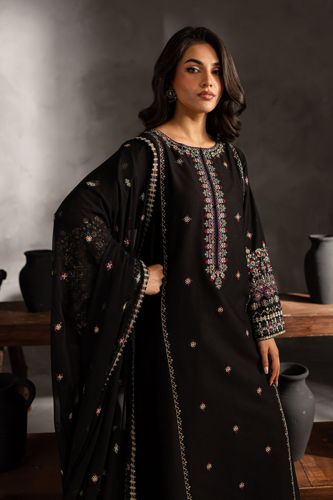 Mosaic 3Pc - Embroidered Karandi Dress - BATIK